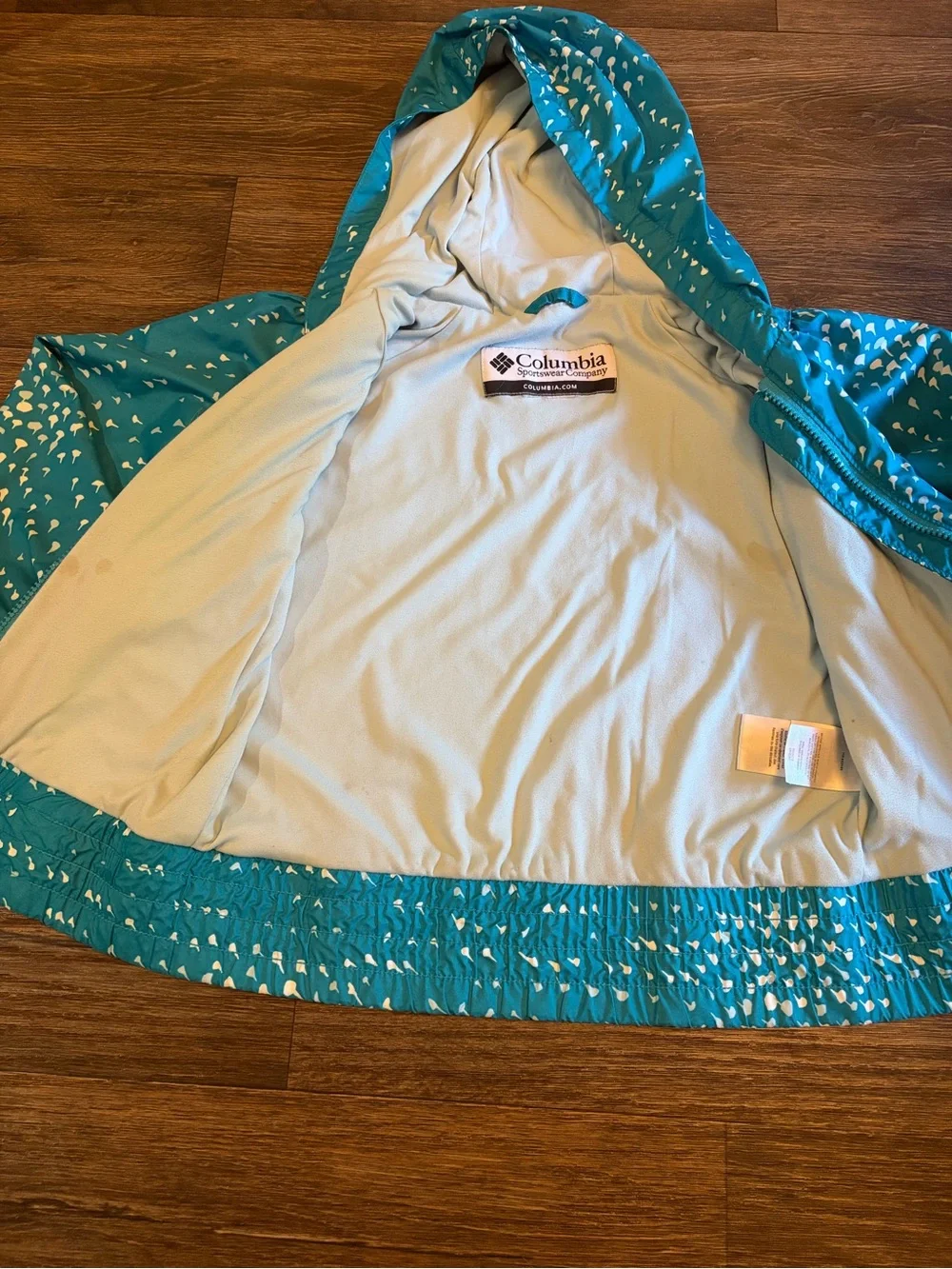 Columbia Girls Lined Windbreaker Blue Full Zip Printed Hooded Jacket